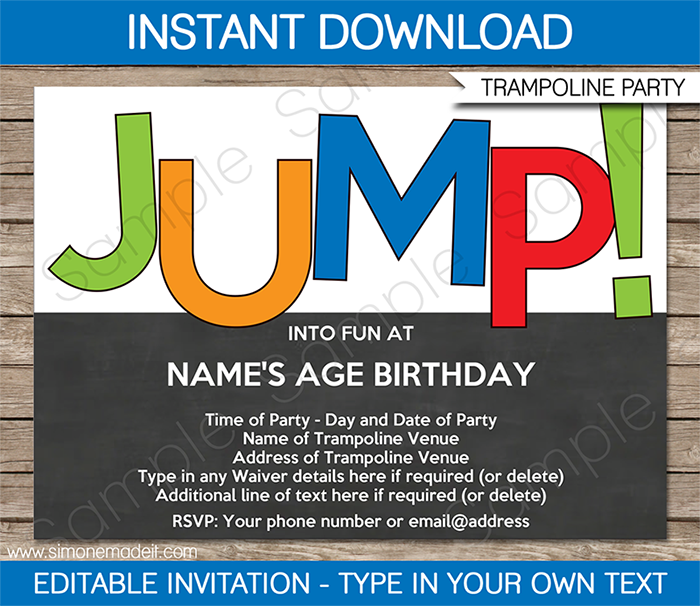 Trampoline Party Invitations Free