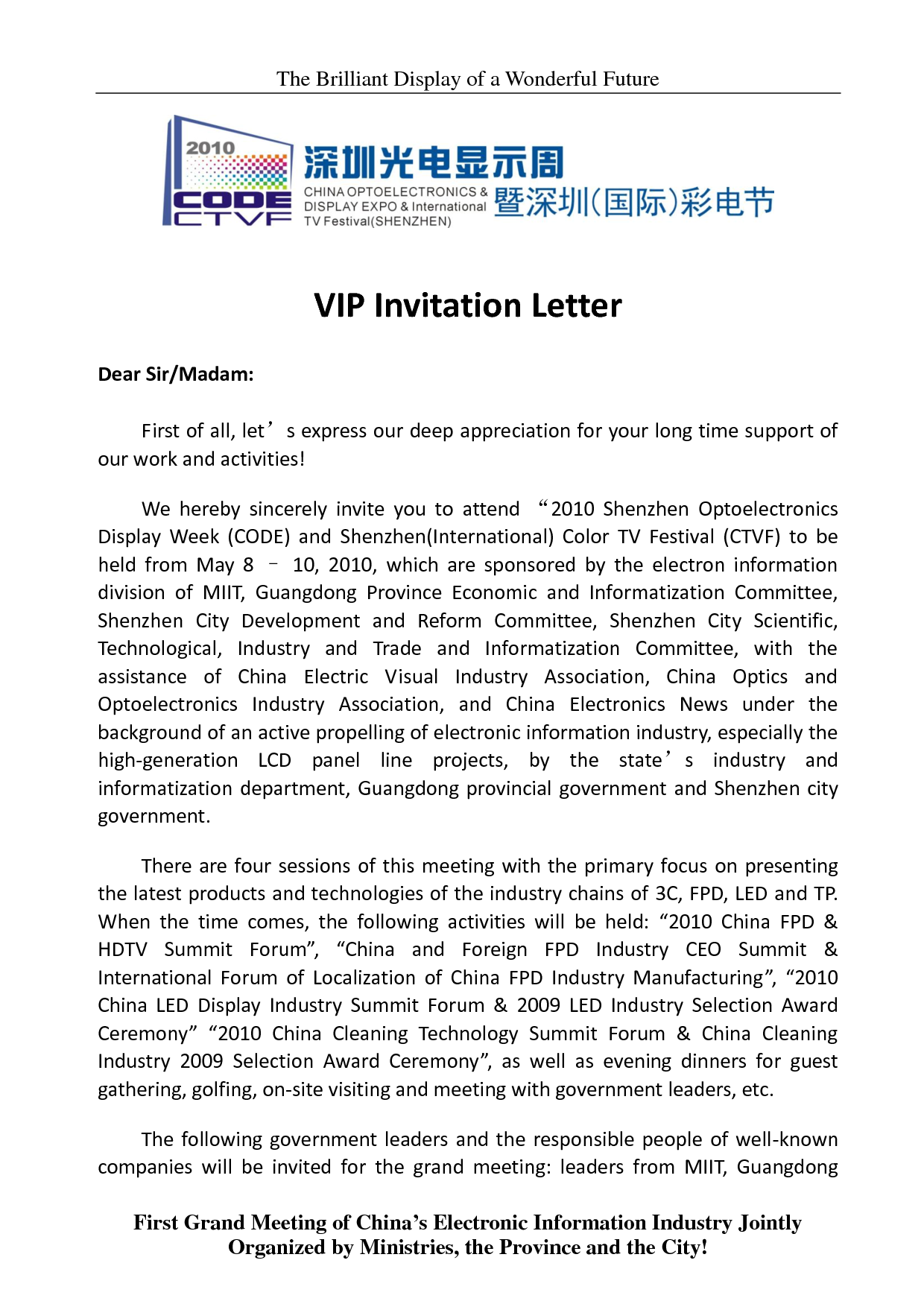 Vip Invitation Sample Letter