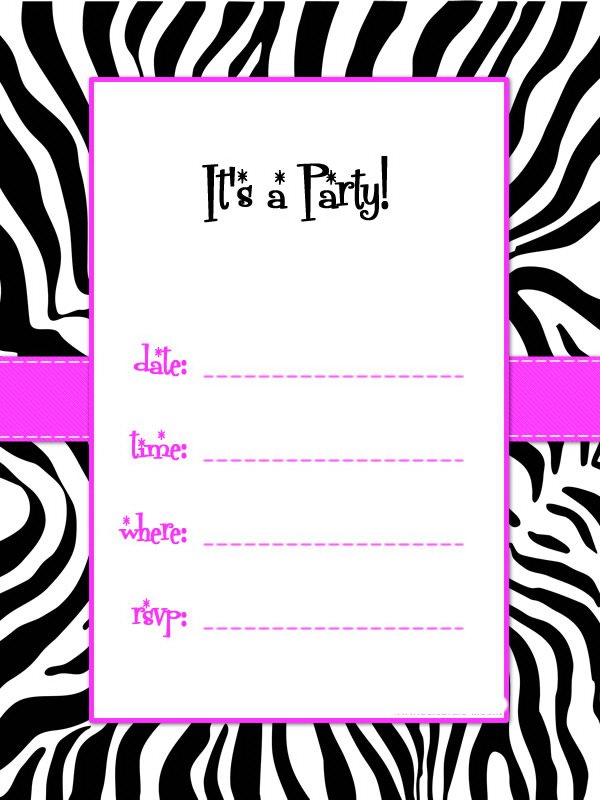 Zebra Printable Party Invitations