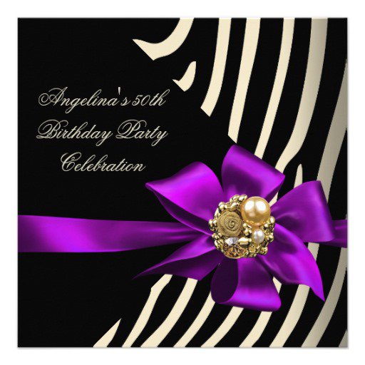 50th Birthday Zebra Purple Invitations