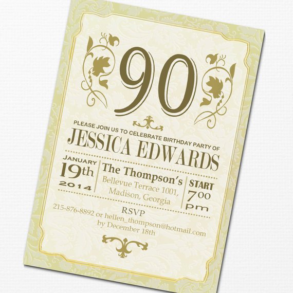 90th Birthday Invitations Printable