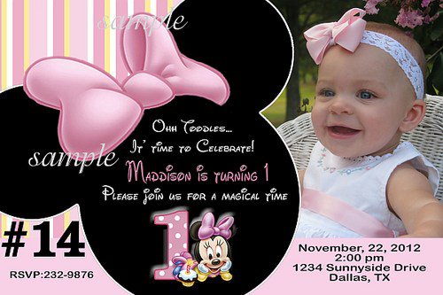 Baby Minnie Mouse Birthday Invitations
