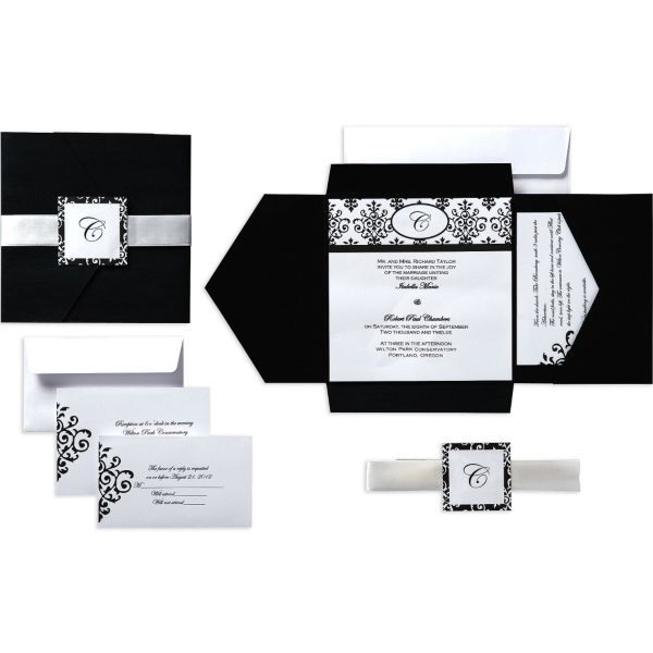 Black And White Pocket Wedding Invitation Kits