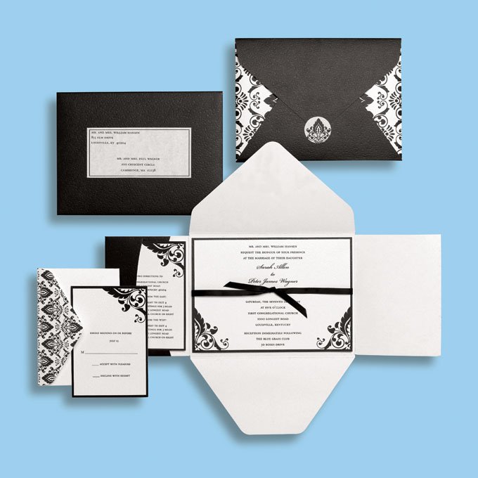 Black Damask Wedding Invitation Kits