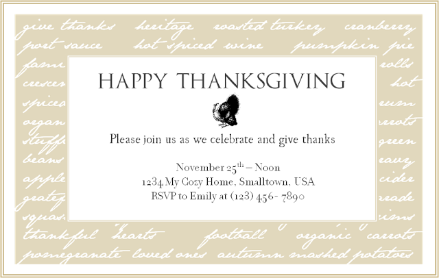 Blank Thanksgiving Dinner Invitations