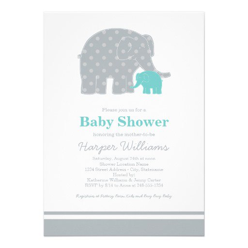 Blue Gray Elephant Baby Shower Invitations