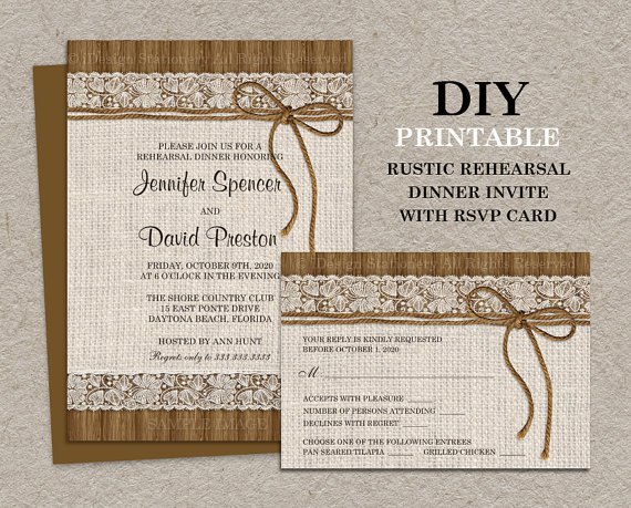 Burlap And Lace Rehearsal Dinner Invitations