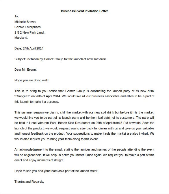 Business Party Invitation Letter