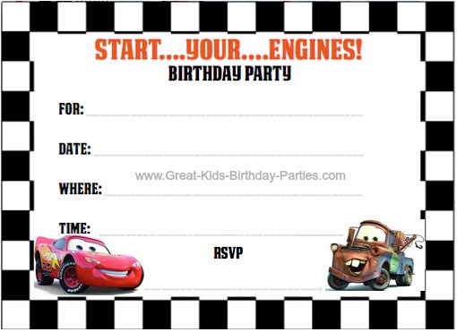 Cars Birthday Party Invitation Templates