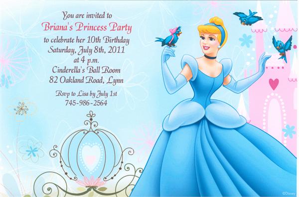 Cinderella Birthday Party Invitation Wording