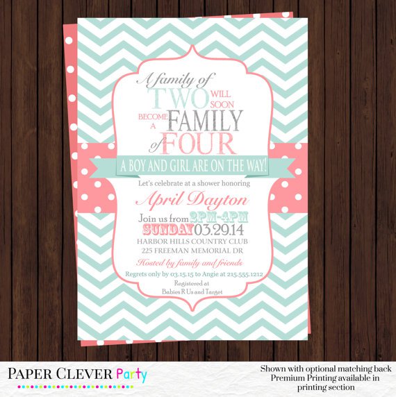 Coral And Mint Baby Shower Invitations