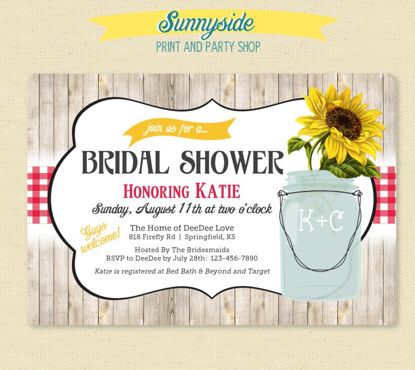 Country Sunflower Bridal Shower Invitations