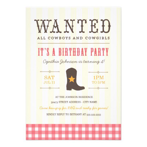 Cowgirl Birthday Party Invitation Templates