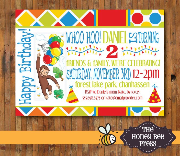 Curious George First Birthday Invitations