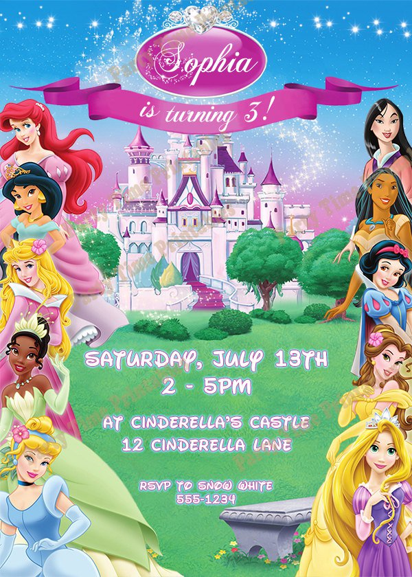 Custom Made Disney Princess Invitations