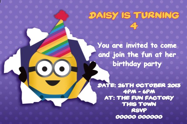 Despicable Me Personalised Invitations