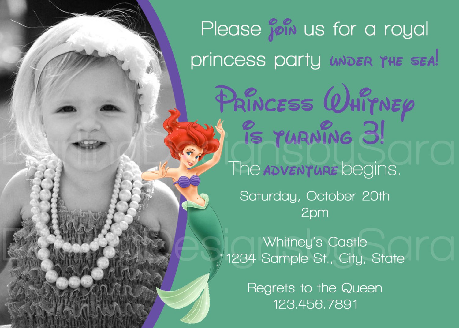 Disney Ariel Birthday Invitations