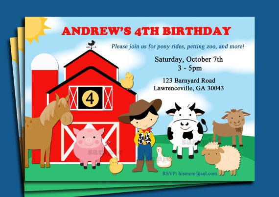Farm Animal Birthday Invitations Wording