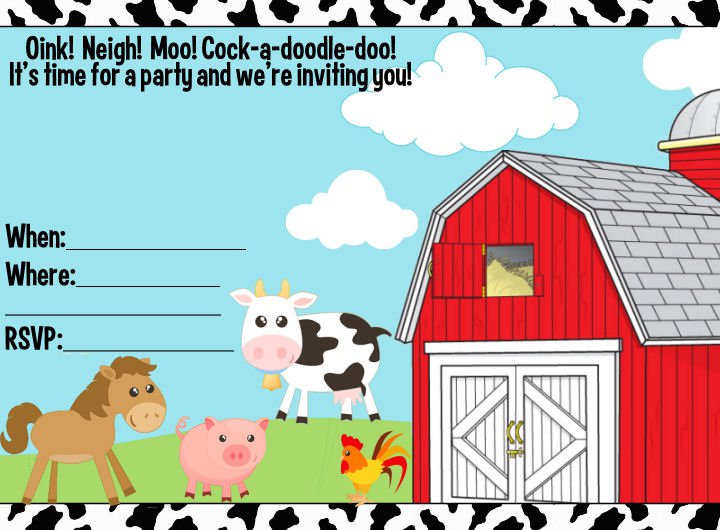 Farm Party Invitations To Print Cards