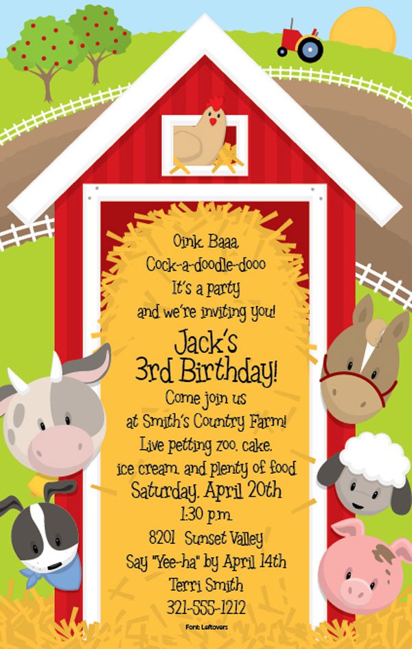 Free Farm Animal Birthday Party Invitations