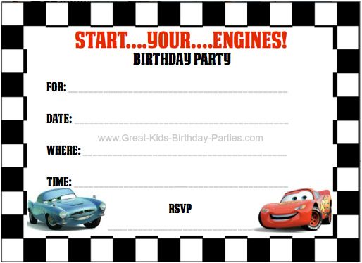 Free Pixar Cars Invitation Templates