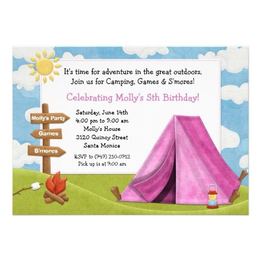 Girls Camping Party Invitations