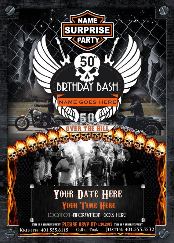 Harley Davidson 50th Birthday Invitations