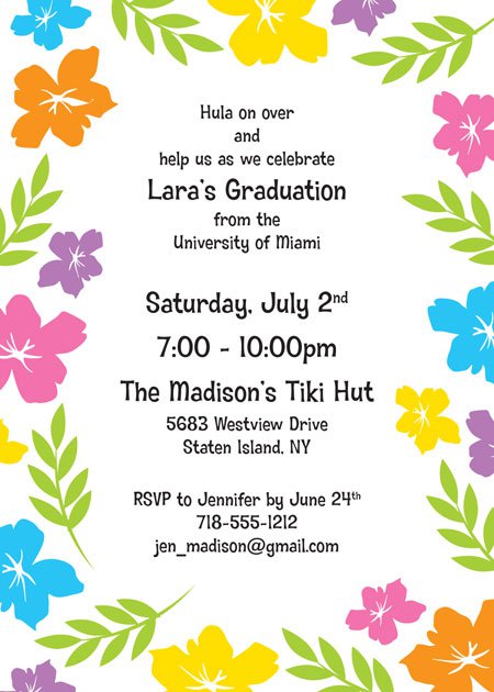 Hawaiian Themed Graduation Party Invitations