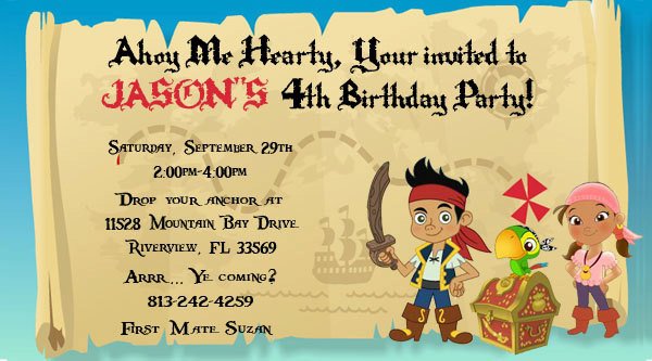 Jake The Pirate Birthday Invitations