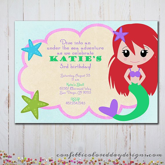 Little Mermaid Birthday Invitation Cards