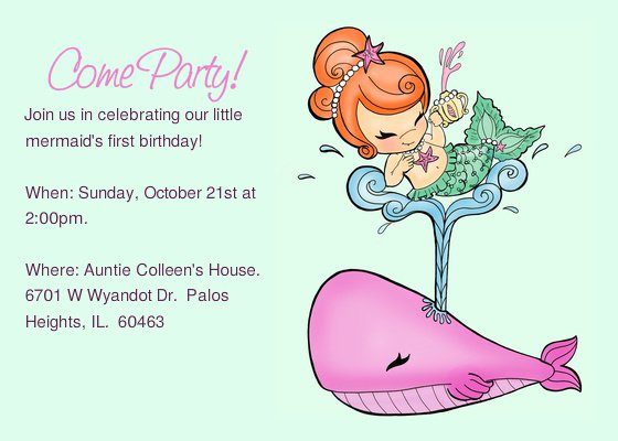 Mermaid 1st Birthday Invitations Templates