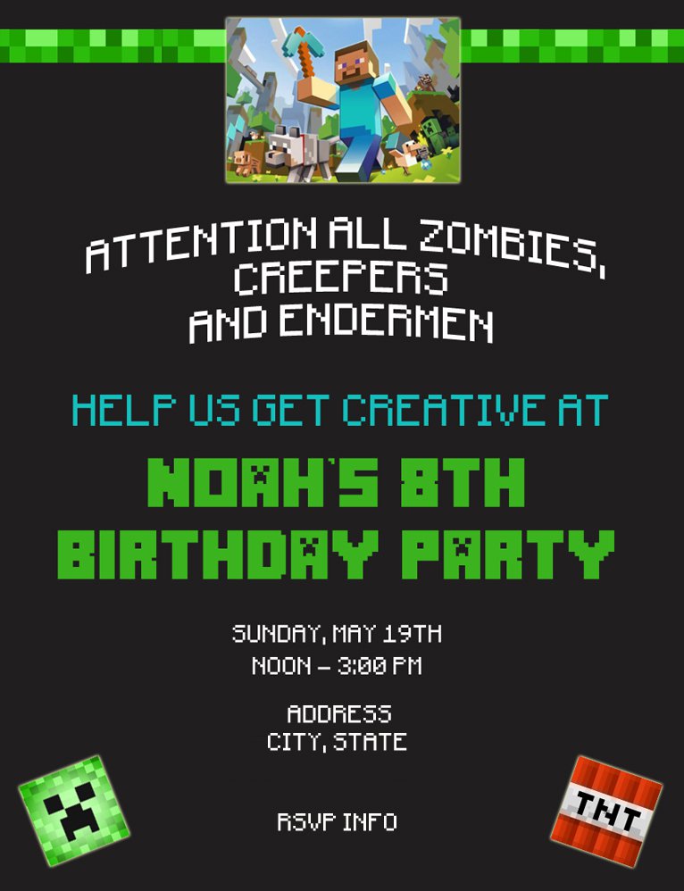 Minecraft Party Invitation Ideas