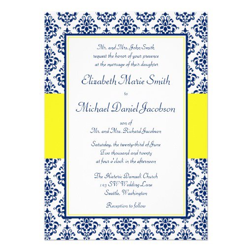 Navy Blue Damask Wedding Invitations