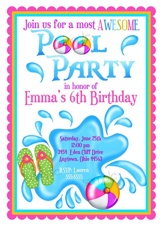 Personalized Girls Pool Party Invitations