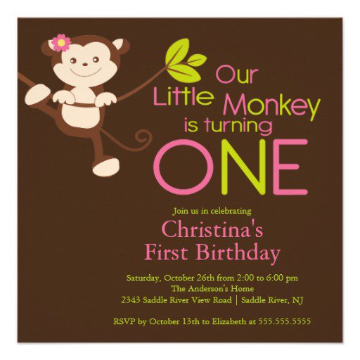 Personalized Monkey First Birthday Invitations