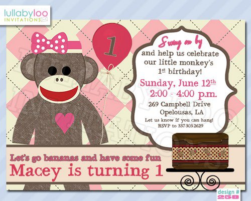 Personalized Sock Monkey Birthday Invitations