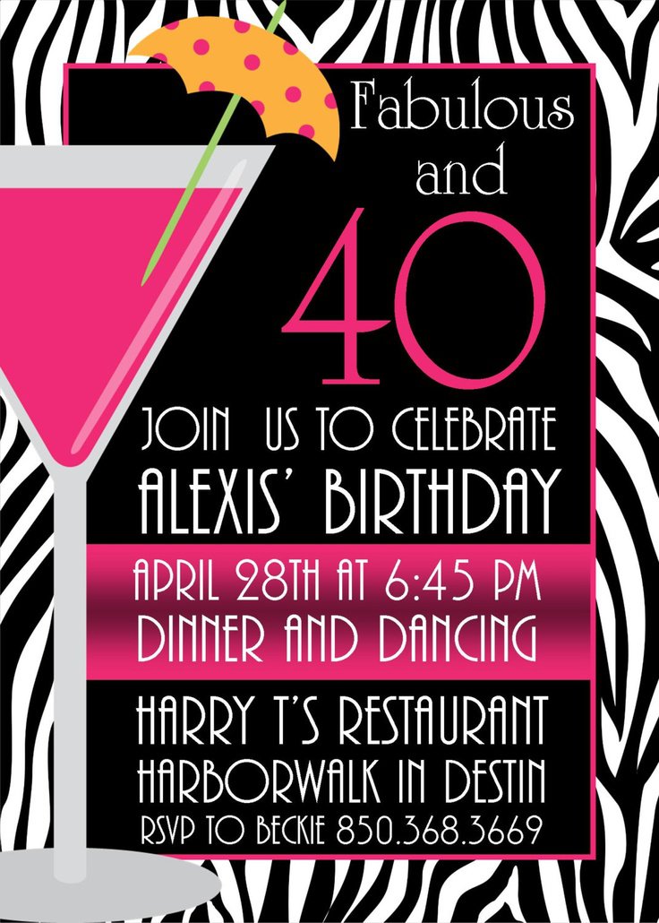 Pink & Black Zebra Birthday Party Invitation