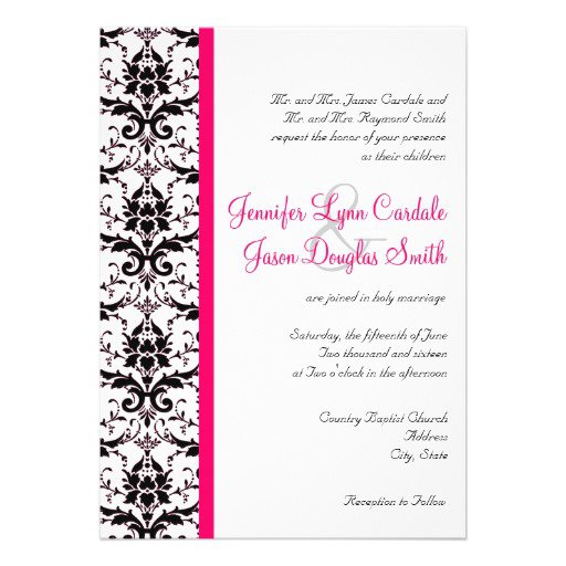 Pink And Black Damask Wedding Invitations