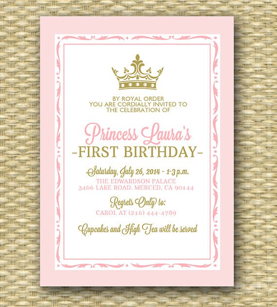 Pink And Gold Princess Birthday Invitations