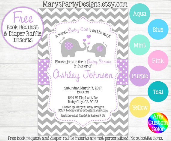 Pink And Purple Invitations For Baby Shower