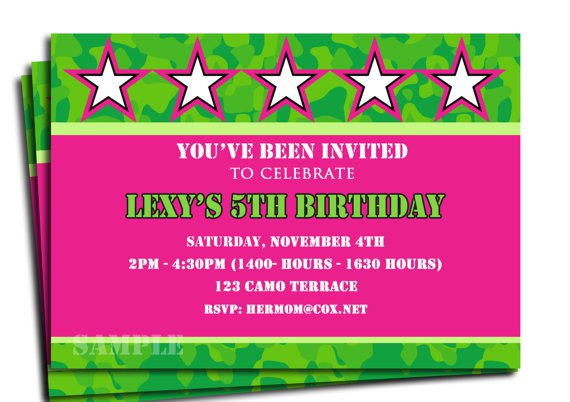 Pink Camouflage Invitations Free Printable