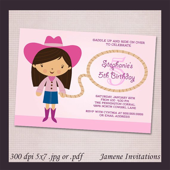 Pink Cowgirl Birthday Invitations