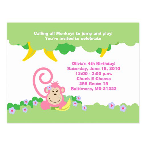 Pink Monkey Birthday Invitations