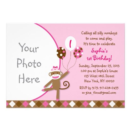 Pink Sock Monkey Birthday Invitations