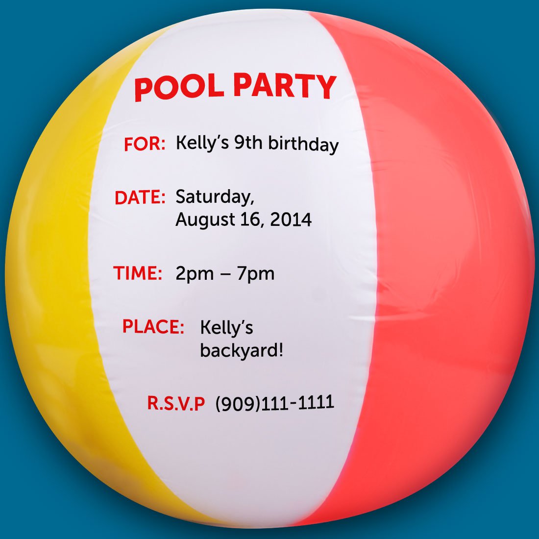 Pool Party Beach Ball Invitations