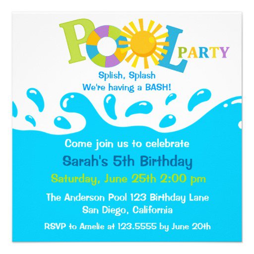 Pool Party Birthday Invitations Boys