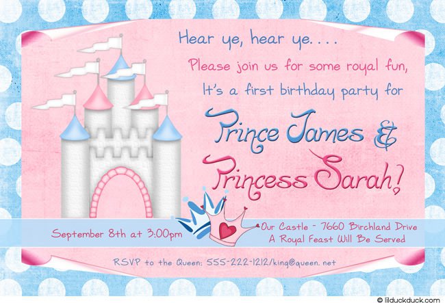 Prince And Princess Birthday Party Invitations