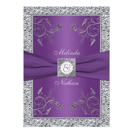 Purple And Silver Wedding Bow Invitations