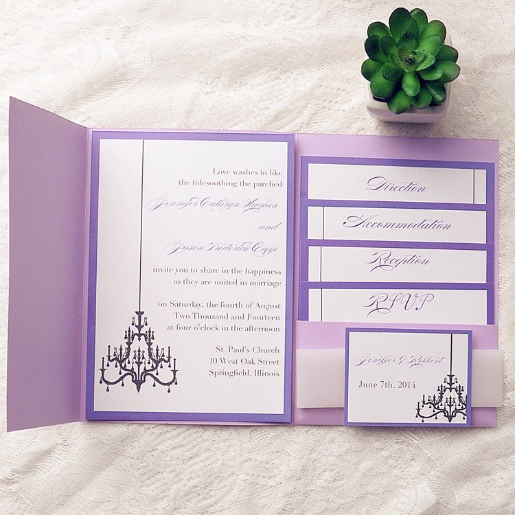 Purple Pocket Wedding Invitation Kits