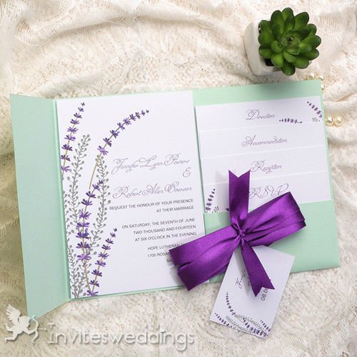 Purple Pocket Wedding Invitations
